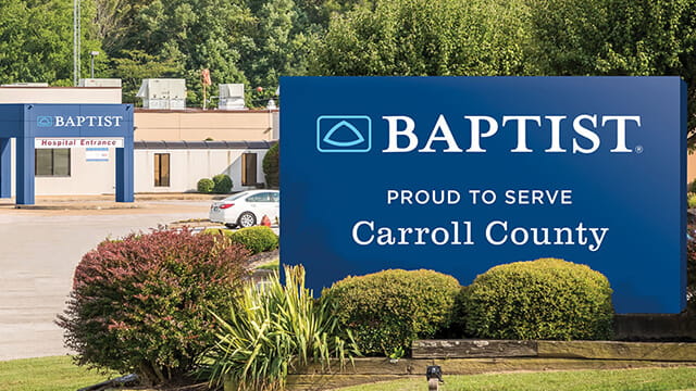 Baptist Memorial Hospital-Carroll County entrance and welcome sign