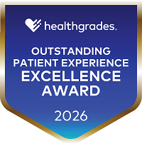 healthgrades Outstanding Patient Experience Excellence Award 2026 on a blue shield background