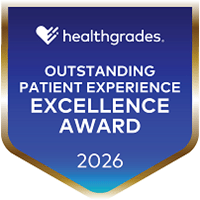 healthgrades Outstanding Patient Experience Excellence Award 2026 on a blue shield background